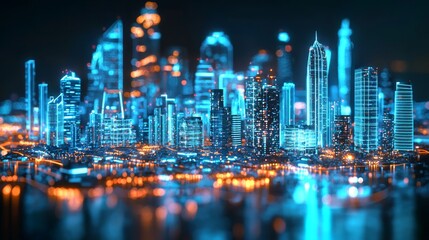 Obraz premium The future of urban development: a holographic city in the metaverse.