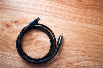 Usb-c to aux audio cable home office product minimalist design top view technology essentials