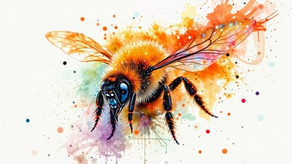 Naklejka premium Watercolor Bee Design with Colorful Hues