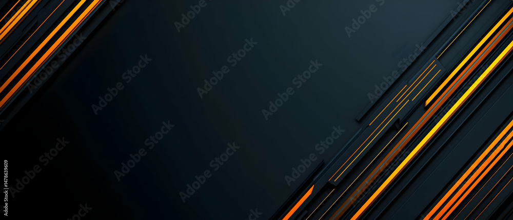 Poster abstract geometric design with diagonal orange lines on dark background