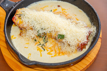 Italian Lasagna Served in a Cast Iron Skillet
