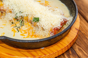 Italian Lasagna Served in a Cast Iron Skillet