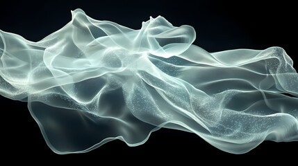 Fototapeta premium Abstract image of flowing, translucent fabric with embedded light points, creating a dreamy, ethereal effect. [Phantom Botanica] | Pulse Fern | soft shimmer. Illustration