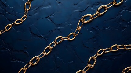 Gold chains arranged diagonally on a textured dark blue surface.