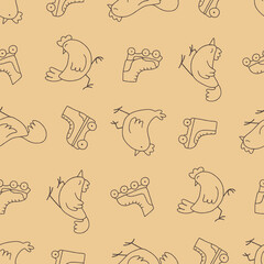 Outline Chicken Roller Skate Pattern Vector Illustration Seamless for Background Wallpaper Packaging