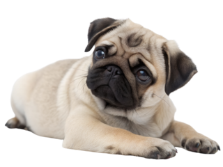 Cute Pug Puppy Lying Down Isolated on transparent background cutout, PNG file, Cutout file