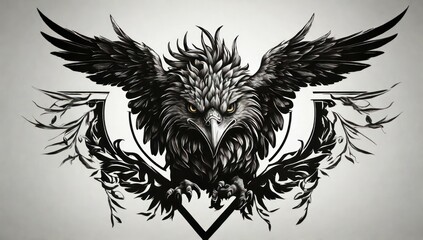 Obraz premium Aggressive Twin Eagle Tattoo Illustration in Black Ink Style