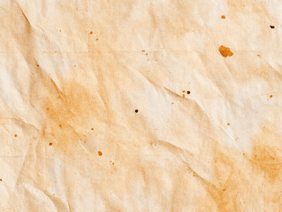 Aged wrinkled paper texture with yellowish stains and spots creating vintage and rustic background effect