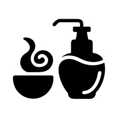 Hair Spa Treatment Icon , Shampoo Bottle and Steaming Bowl Vector for Beauty and Salon Services