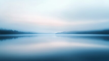 Misty Morning Over a Tranquil Lake with Silhouetted Trees