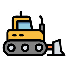 Bulldozer Vector Icon , Cartoon Construction Equipment with Tracks