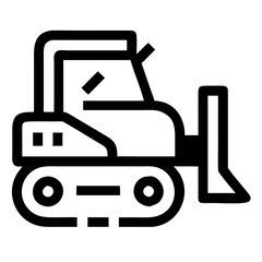 Bulldozer Icon Vector , Heavy Construction Machine Symbol for Industrial and Building Site Projects