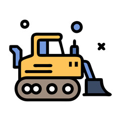 Bulldozer Vector Icon , Cartoon Construction Equipment with Tracks
