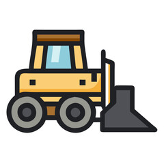 Bulldozer Vector Icon , Cartoon Construction Equipment with Tracks