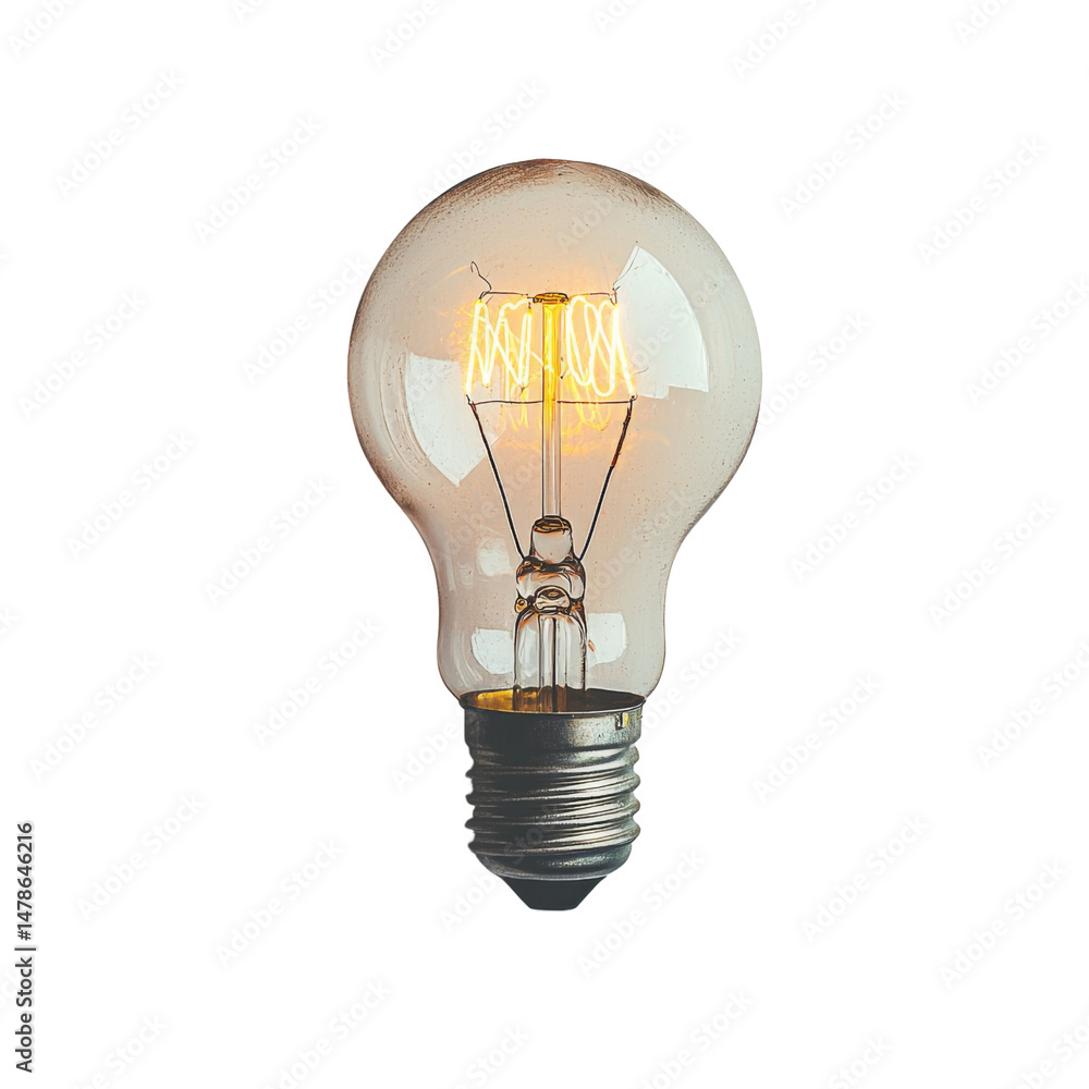 Poster vintage light bulb with glowing filament, showcasing warm ambiance and classic design. Perfect for adding nostalgic touch to any space