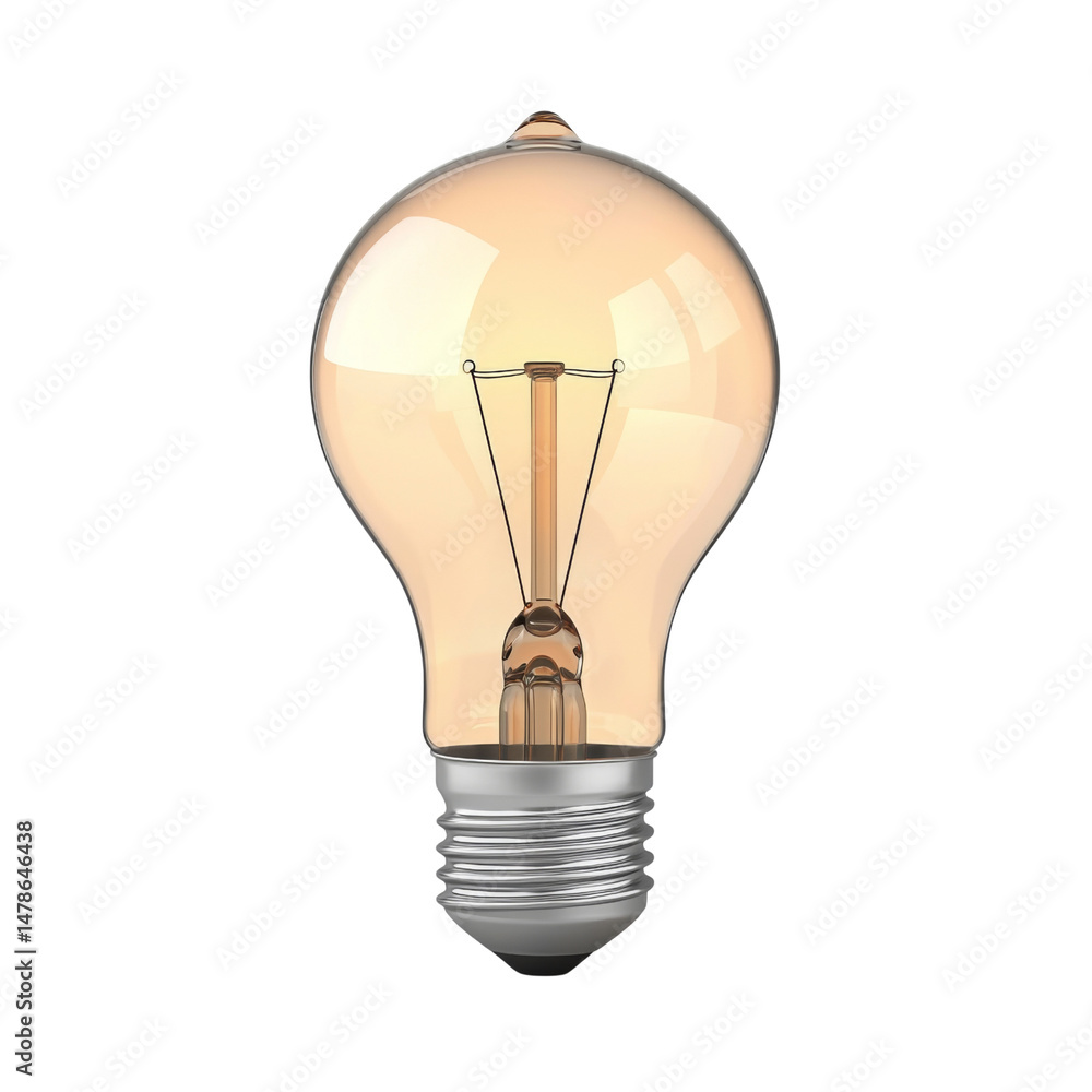 Poster vintage light bulb with warm glow, showcasing its filament design and classic shape, perfect for adding nostalgic touch to any space