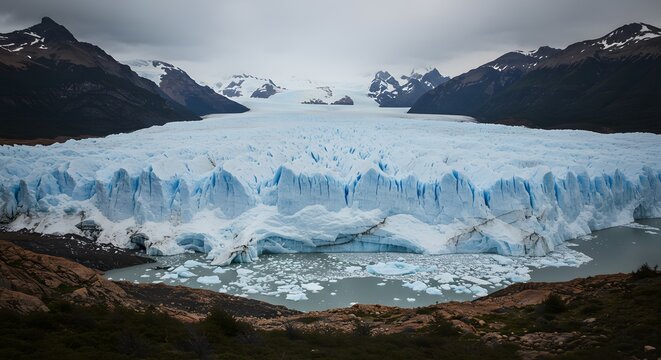 Glacial Serenity: A Majestic Blue Ice Landscape - Powered by Adobe