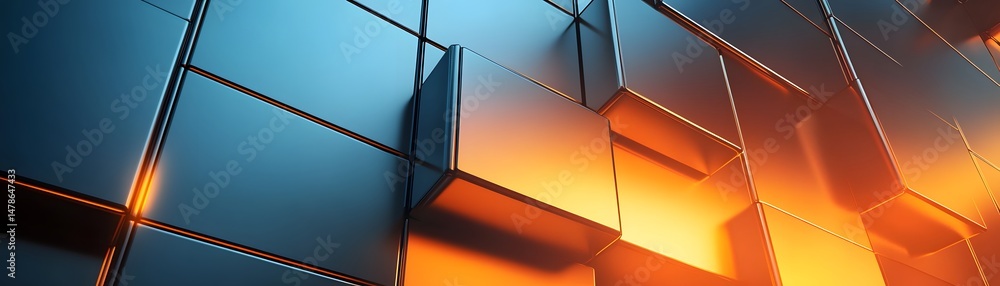 Poster abstract geometric design of interlocking cubes.
