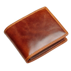 Close up of a brown leather wallet isolated on a black background for carrying money and cards