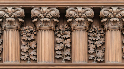 Obraz premium Ornate Wood Carvings With Floral Motifs On Brown Columns