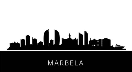 Naklejka premium Marbella Skyline Silhouette with Spain, and Cityscape.
