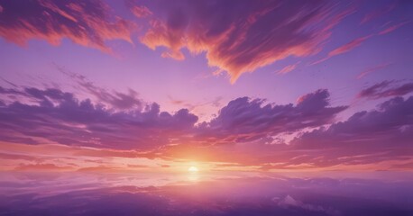 Fototapeta premium Orange and purple watercolor sunset sky, textured background , beauty, purple, dreamy