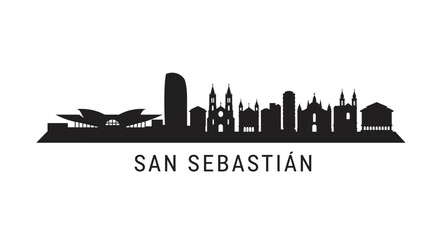 Obraz premium San Sebastian Spain Skyline Black Silhouette.
