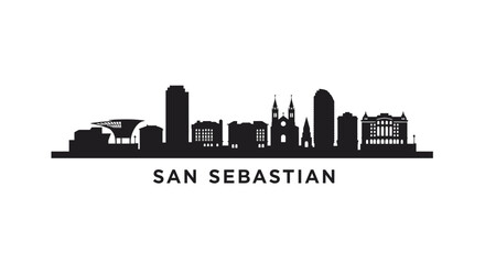 San Sebastian skyline silhouette with Spain cityscape.