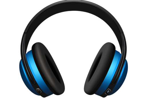 Black and blue wireless headphones, transparent background PNG file, no text or letters in the image, vector graphic