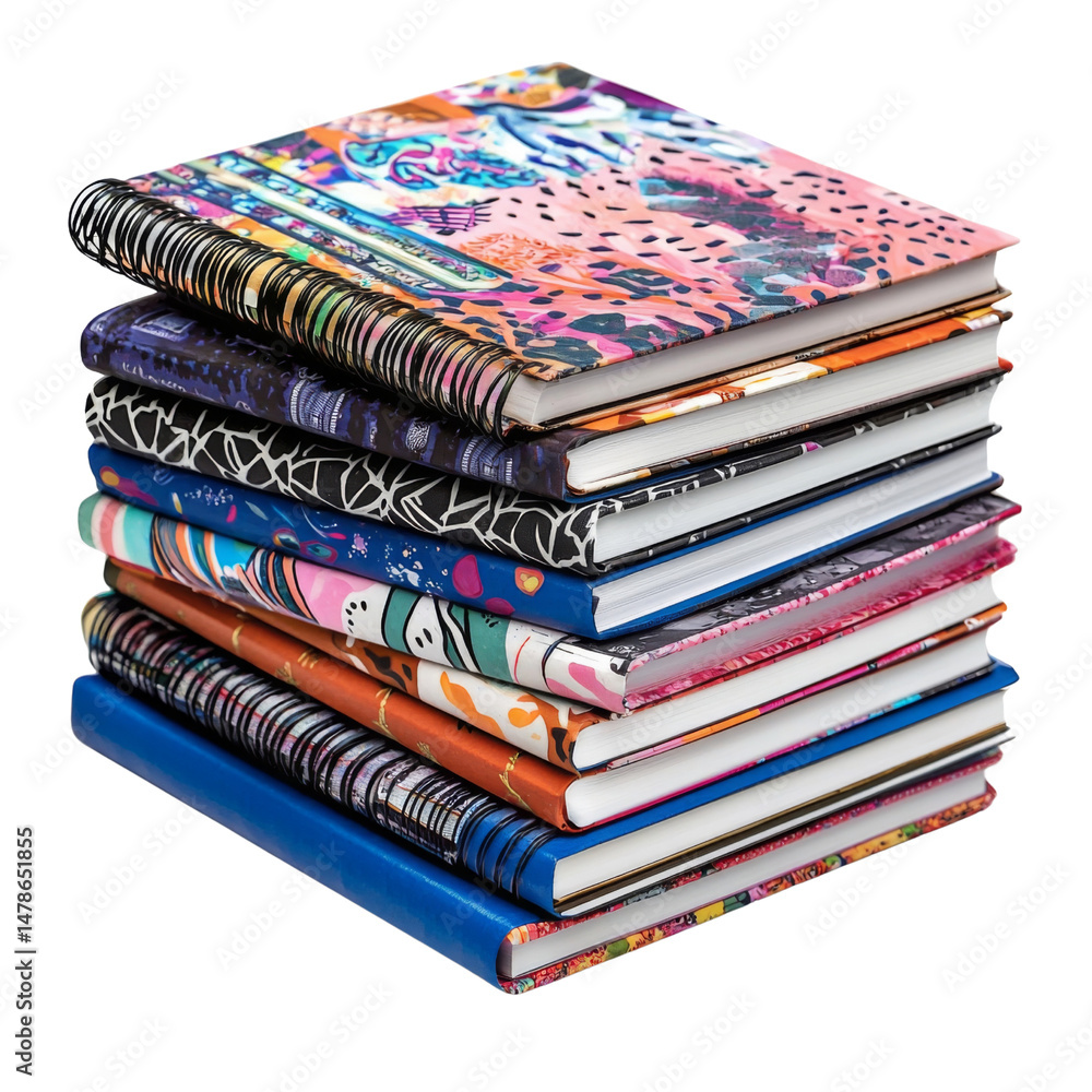 Aufkleber colorful stack of notebooks with various patterns and designs, perfect for journaling or note taking