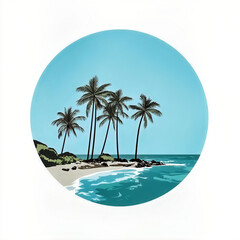 Palm trees swaying in the breeze on a remote island with crystal clear turquoise water