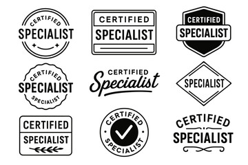 Obraz premium Certified specialist badge set. Hand drawn professional quality vector labels collection