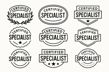 Obraz premium Certified specialist badge set. Hand drawn professional quality vector labels collection