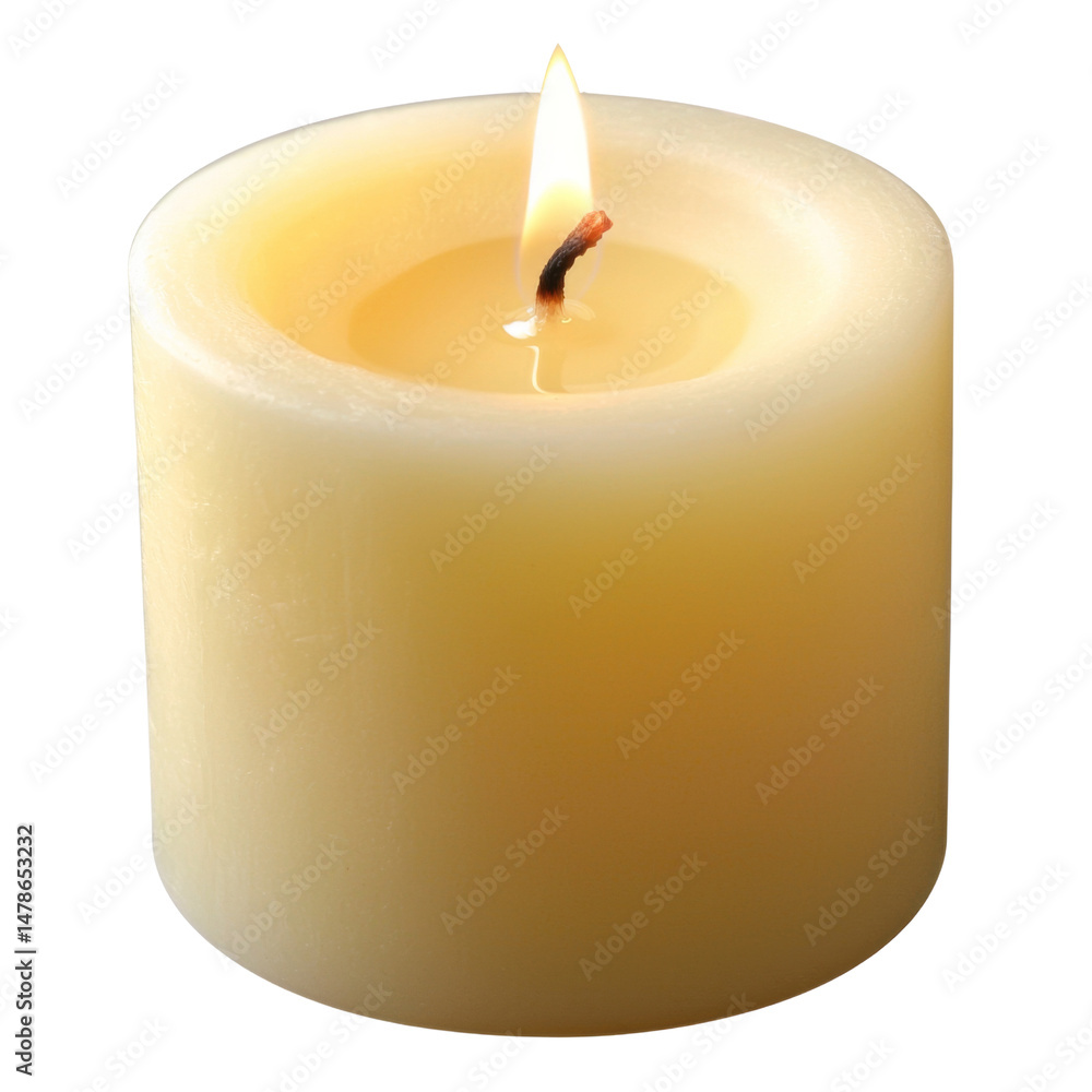 Poster warm, glowing candle with flickering flame, creating cozy atmosphere. perfect for relaxation and amb