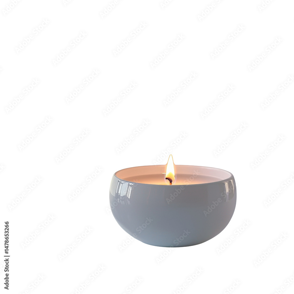 Poster glowing candle in white bowl, radiating warmth and tranquility, perfect for creating calming atmosph