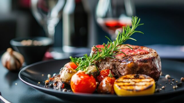 food elegant expensive dish plate dark black gourmet dinner chef