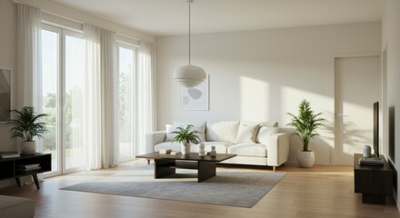 Modern living room interior, bright and airy