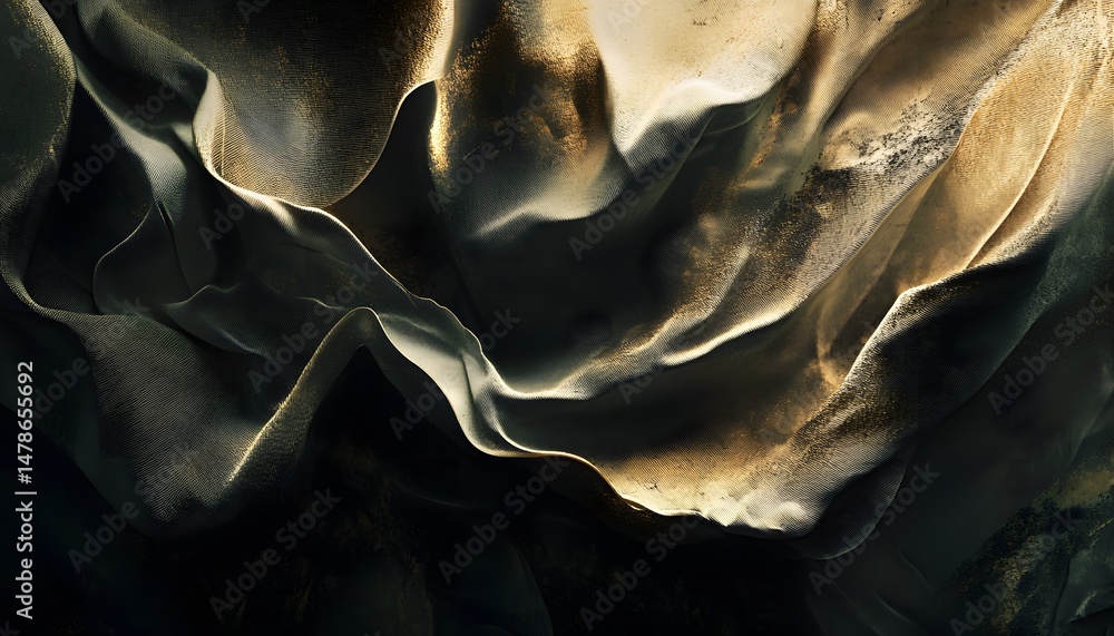 Poster abstract view of textured, draped folds and shadows.