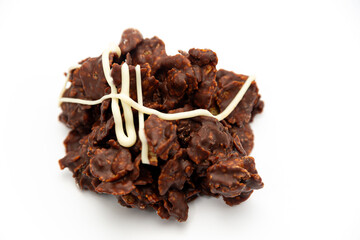Chocolate Cluster Dessert with Cornflakes on White Background