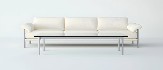 White Sofa And Glass Coffee Table In Empty Room