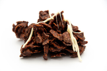 Chocolate Cluster Dessert with Cornflakes on White Background
