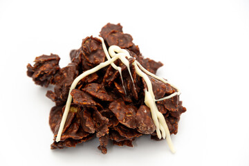 Chocolate Cluster Dessert with Cornflakes on White Background
