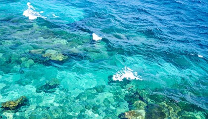 Obraz premium Vibrant Tropical Paradise Seascape with Abstract Wave Textures and Vivid Hues for Coastal Background