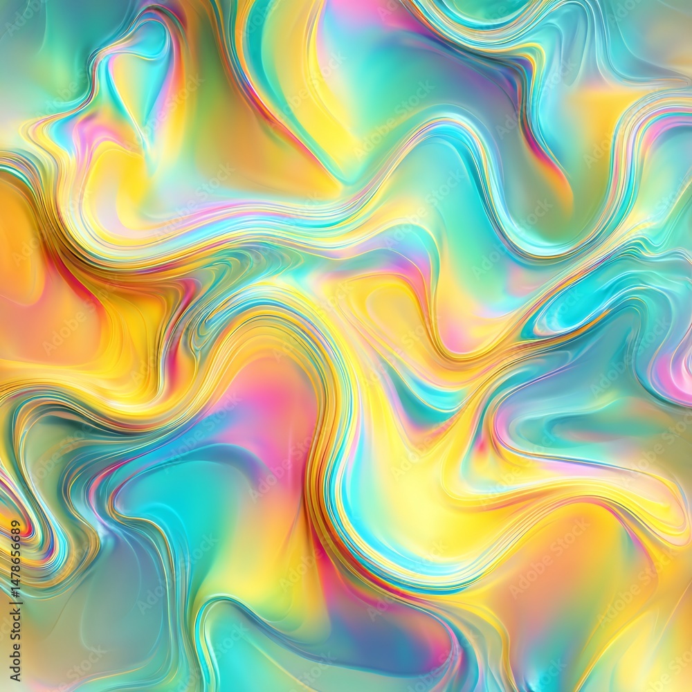 Poster iridescent flow of color waves and fluid motion in an abstract composition