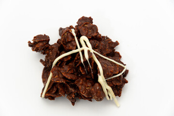 Chocolate Cluster Dessert with Cornflakes on White Background
