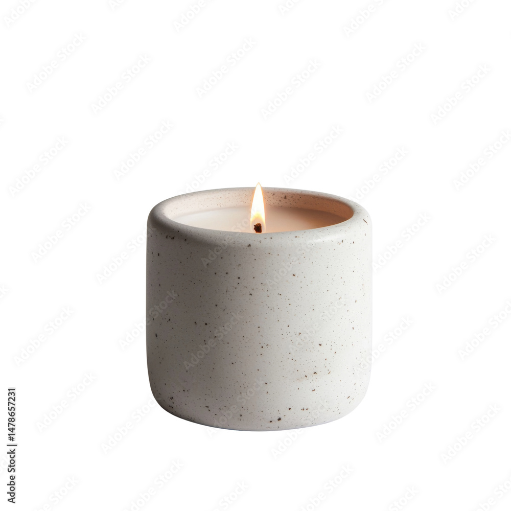 Aufkleber lit candle in minimalist concrete holder, creating warm and inviting atmosphere. perfect for relaxat