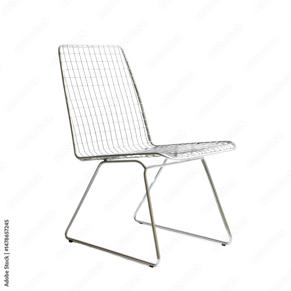 Poster modern wire chair with minimalist design, featuring sleek metal frame and grid pattern. ideal for co