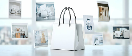 White Shopping Bag With Floating Images