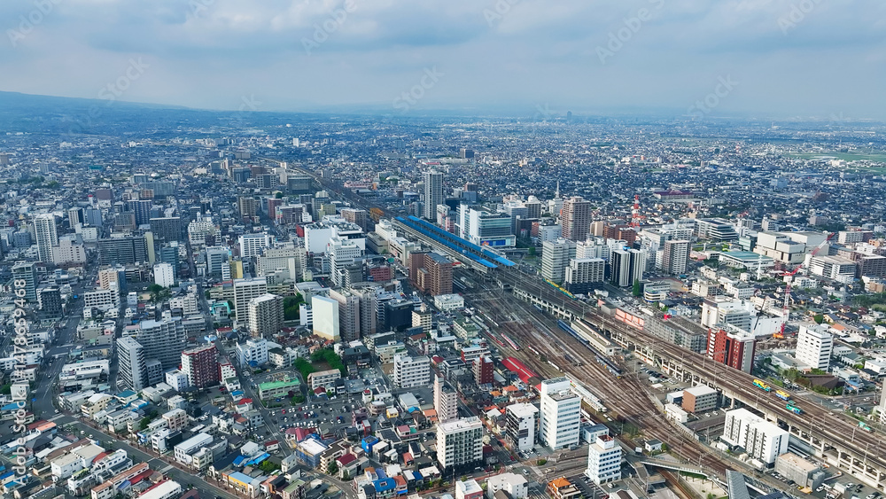 Poster 現代都市と鉄道の空撮風景