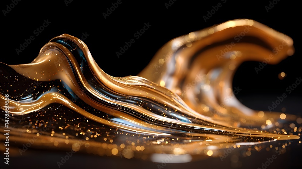 Poster dynamic abstract gold wave with fluid paint strokes creating a captivating canvas design
